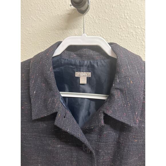 J. Jill Women’s Navy Tweed Cotton Blend Button Up Babydoll Jacket Large Petite - Picture 2 of 10